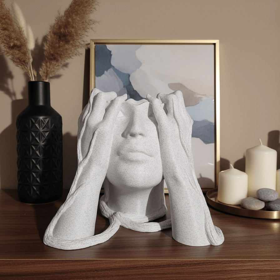 Echo – Sculptural Vase with Woman’s Head and Hands on Ears - Artimo