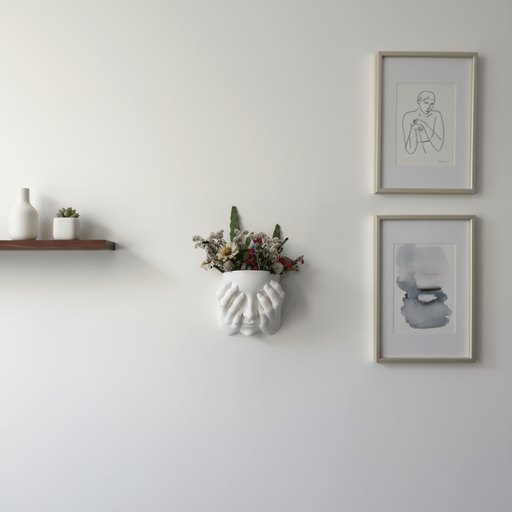 Veil – Sculptural Wall Vase with Hands on Face - Artimo