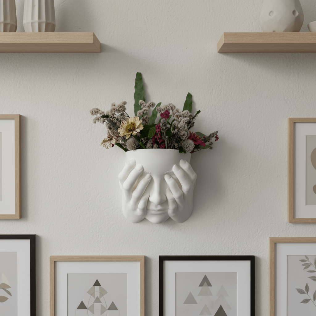 Veil – Sculptural Wall Vase with Hands on Face - Artimo
