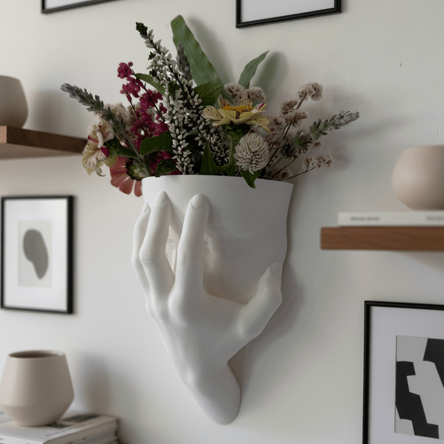 Mira – Sculptural Wall Vase with Hand Covering Face and Woman Face - Artimo