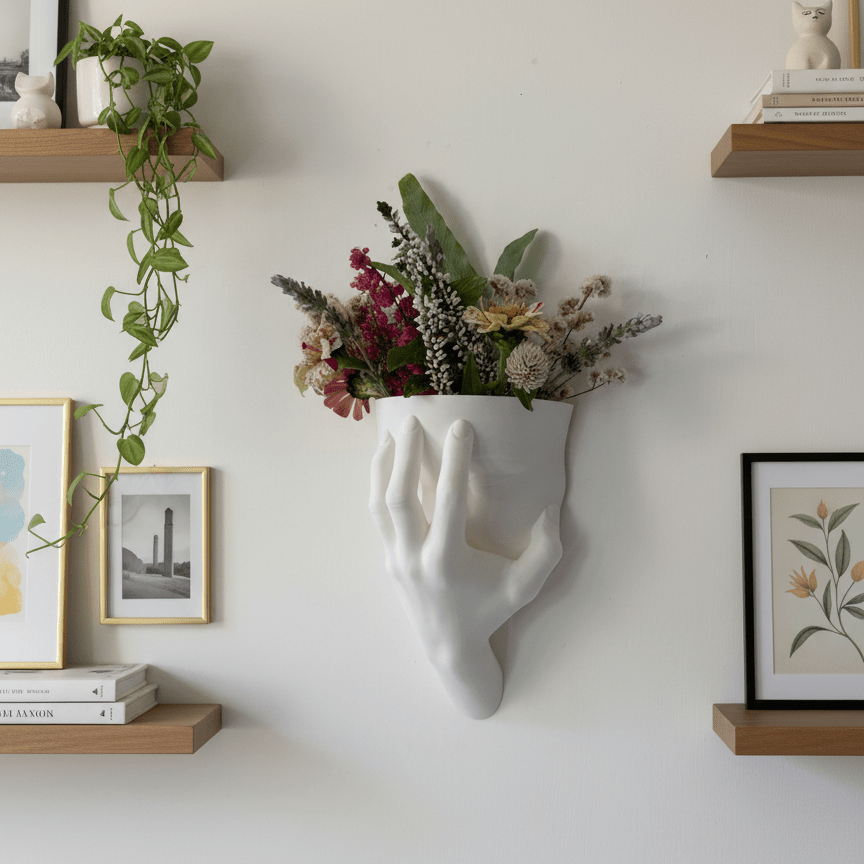 Mira – Sculptural Wall Vase with Hand Covering Face and Woman Face - Artimo