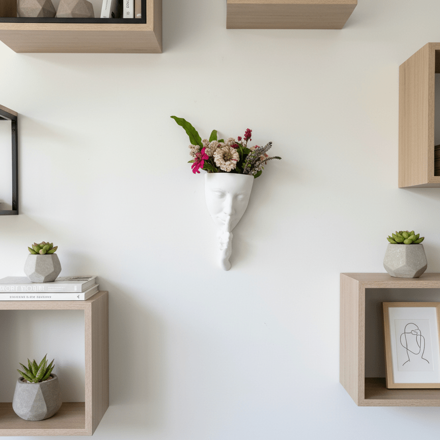 Silence – Sculptural Wall Vase with Woman’s Face and Finger on Lips - Artimo